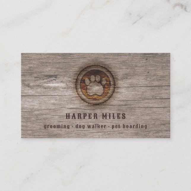 Paw print rustic cowboy groomer business card (Front)