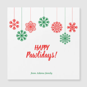 Paw print snowflakes in red and green colour