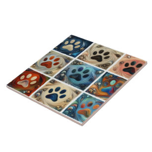 Paw print surrounded different coloured canine dog tile