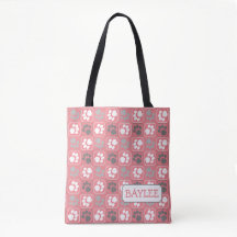 Paw Print Tile Pattern Pink with Name