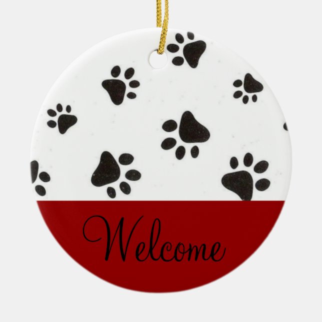 Paw Print Welcome Door Sign Ceramic Tree Decoration (Front)