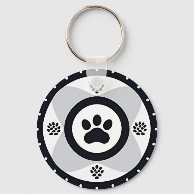Paw Print With Decorative Elements Key Ring (Front)