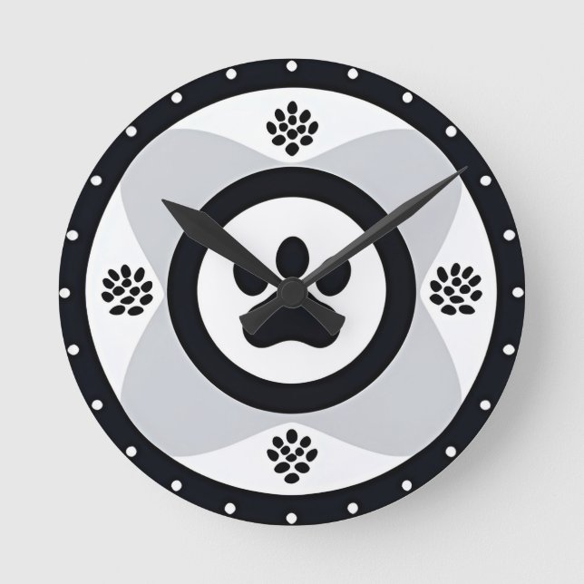 Paw Print With Decorative Elements Round Clock (Front)