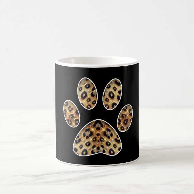 Paw Print with Gold & Black Leopard Sparkle  Coffee Mug (Center)