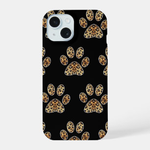 Paw Print with Gold & Black Leopard Sparkle  iPhone 15 Case