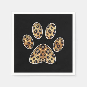 Paw Print with Gold & Black Leopard Sparkle  Napkin