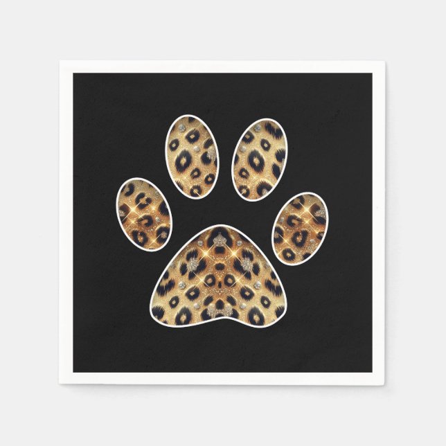 Paw Print with Gold & Black Leopard Sparkle  Napkin (Front)