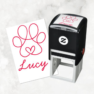 Paw Print with Heart and Custom Pet Signature Self-inking Stamp