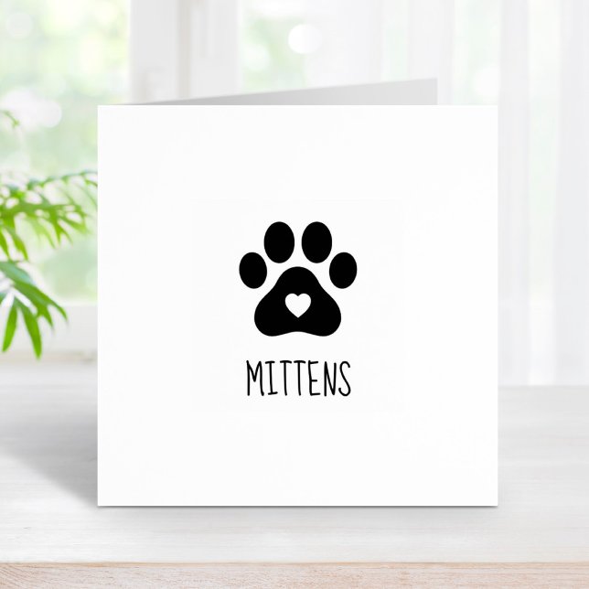 Paw Print with Heart and Pet Name 1x1 Rubber Stamp (Creator Uploaded)