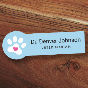 Paw print with heart blue or any colour veterinary name tag