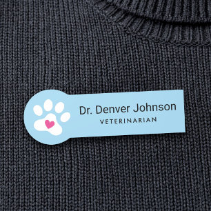 Paw print with heart blue or any colour veterinary name tag