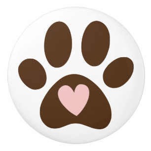 Paw Print with Heart  Ceramic Knob