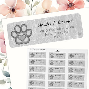 Paw Print with Heart Return Address Labels in Grey
