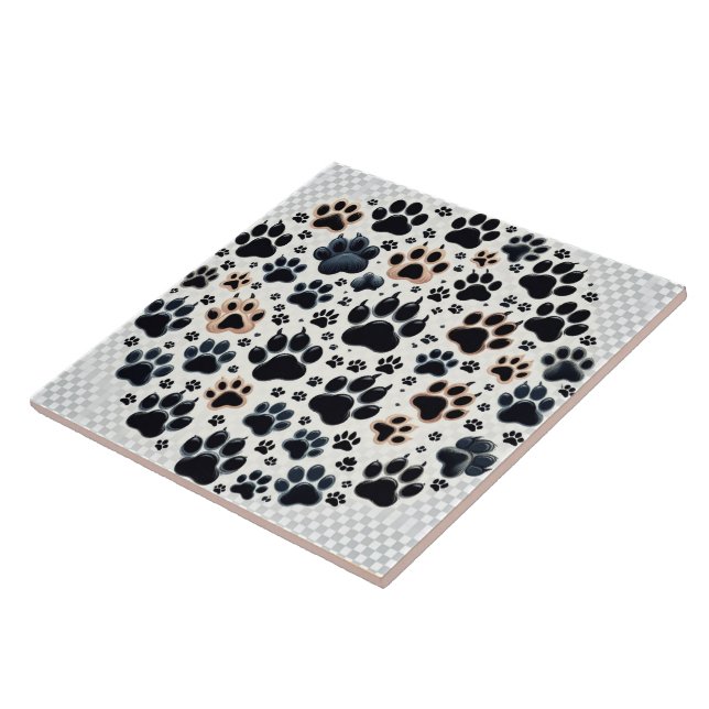 Paw print with thrilling different coloured canine tile (Side)
