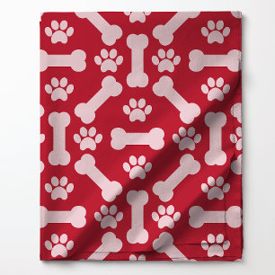Paw Prints and Bones Red Fabric