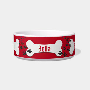 Paw Prints and Dog Bone on Red Bowl