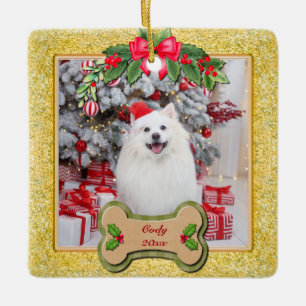 Paw Prints and Gold Frame Custom Pet Photo Ceramic Ornament