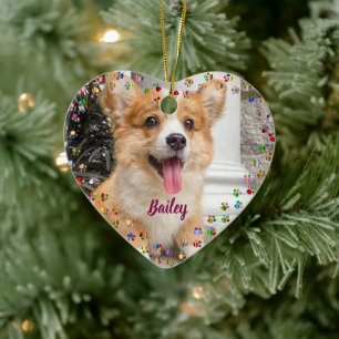 Paw Prints and Hearts Frame Custom Pet Photo Ceramic Tree Decoration