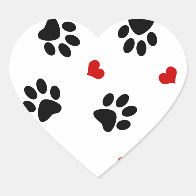 Paw Prints and Hearts Heart Sticker (Front)