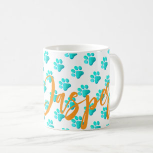 Paw Prints Aqua Pet NAME Orange Cat Dog Fun Coffee Mug