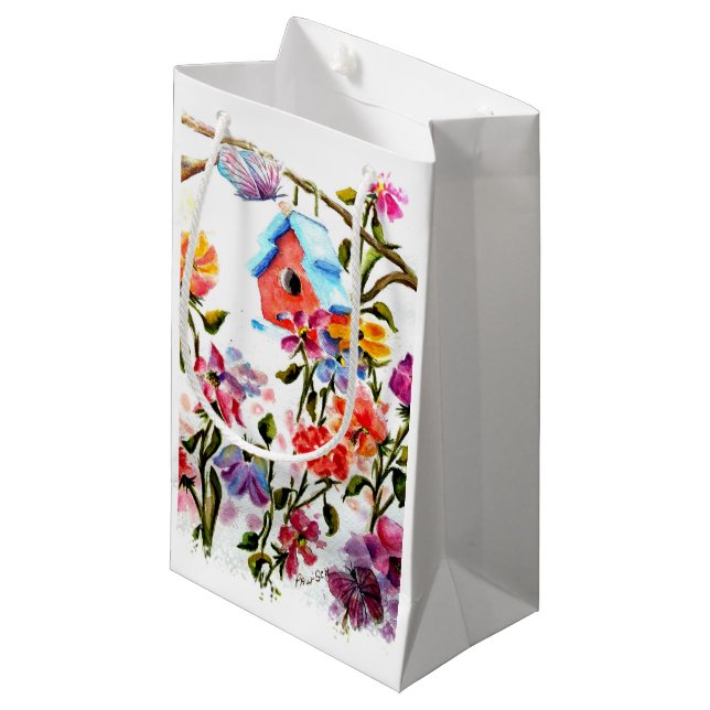 PAW PRINTS BIRD HOUSE SMALL GIFT BAG (Front Angled)