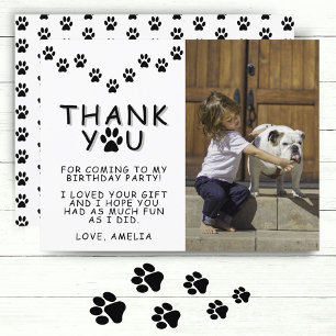 Paw Prints Black White Birthday Thank you Photo Postcard
