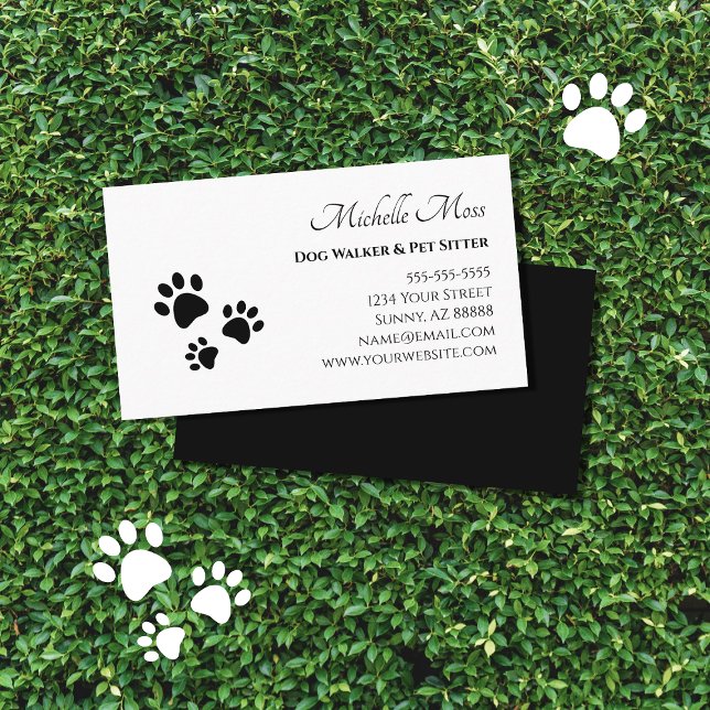 Paw Prints Black White Pet Sitter  Business Card (Creator Uploaded)
