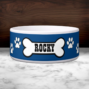 Paw Prints Blue Personalised Pet Bowl