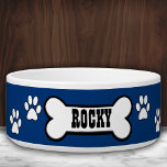 Paw Prints Blue Personalised Pet Bowl<br><div class="desc">Super cute,  personalised blue and white doggy bowl.</div>