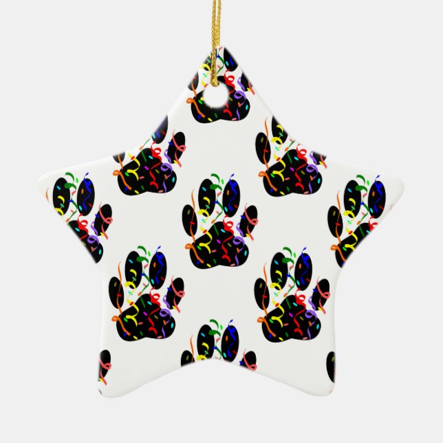 Paw Prints Confetti And Party Streamer Pattern Ceramic Tree Decoration (Front)