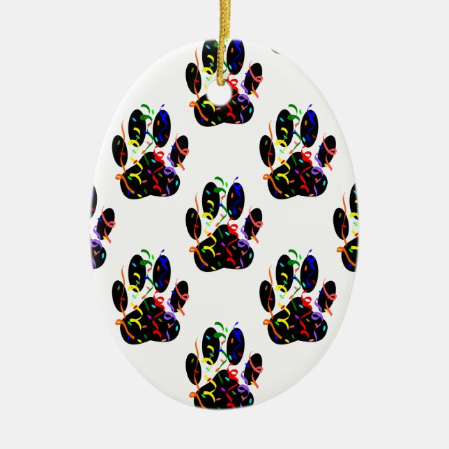 Paw Prints Confetti And Party Streamer Pattern Ceramic Tree Decoration (Front)