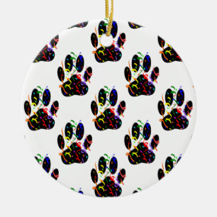 Paw Prints Confetti And Party Streamer Pattern Ceramic Tree Decoration