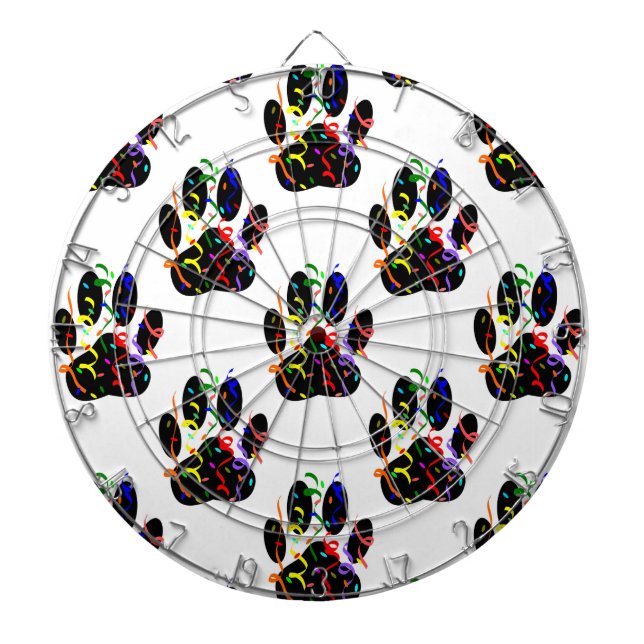 Paw Prints Confetti And Party Streamer Pattern Dartboard (Front)