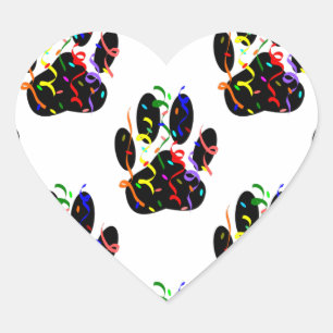 Paw Prints Confetti And Party Streamer Pattern Heart Sticker