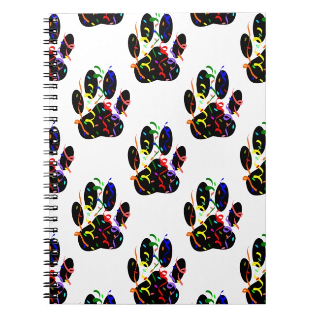 Paw Prints Confetti And Party Streamer Pattern Spiral Notebook (Front)