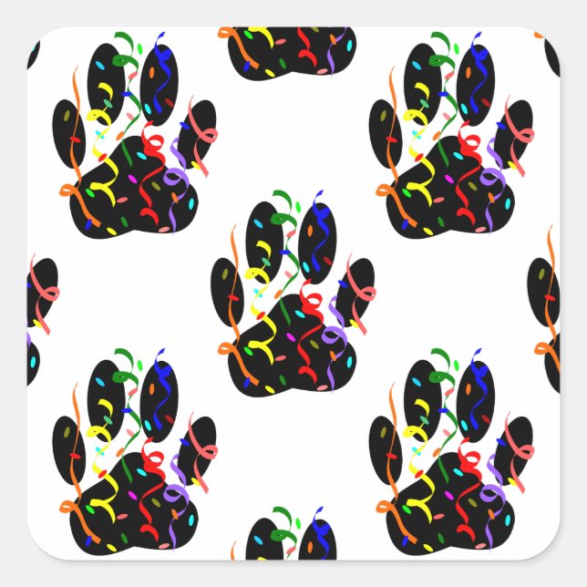 Paw Prints Confetti And Party Streamer Pattern Square Sticker (Front)