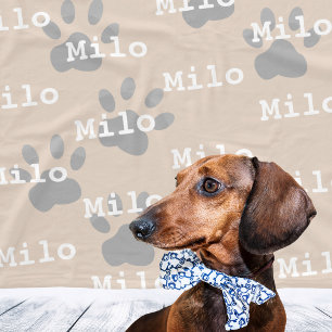 Paw Prints Cream Personalised Dog Name Fleece Blanket