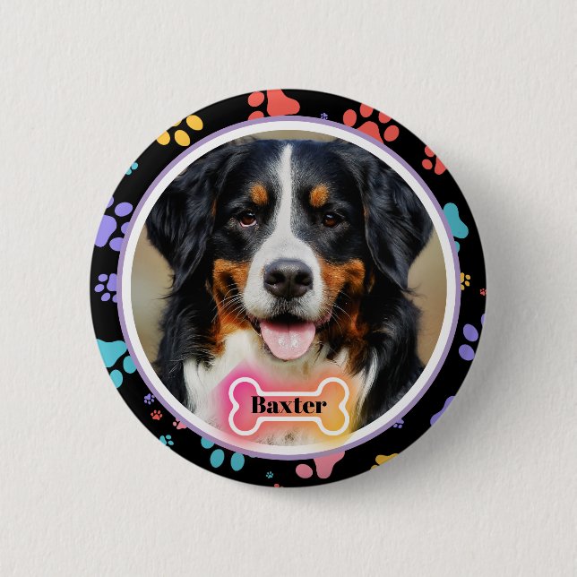 Paw Prints Custom Pet Photo and Name  6 Cm Round Badge (Front)