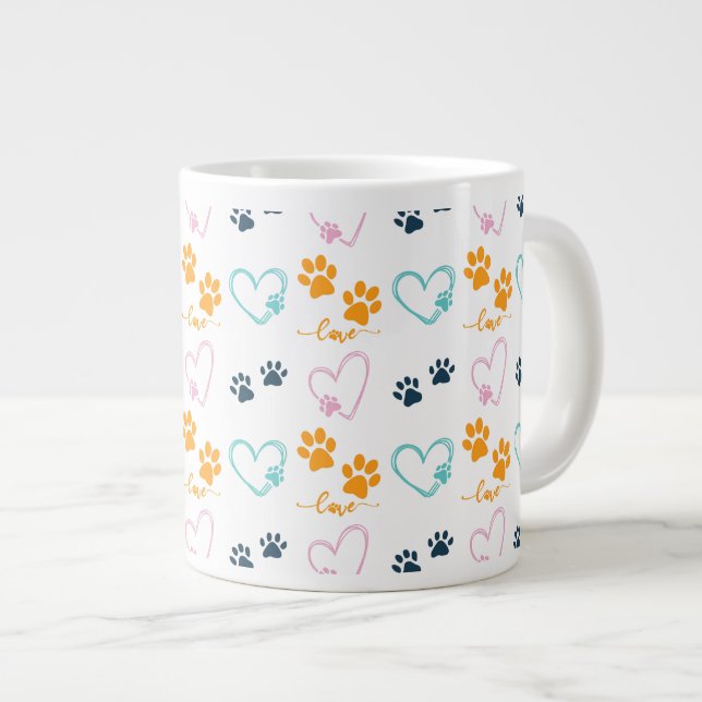 Paw Prints Cute Dog Lover  Large Coffee Mug (Front Right)
