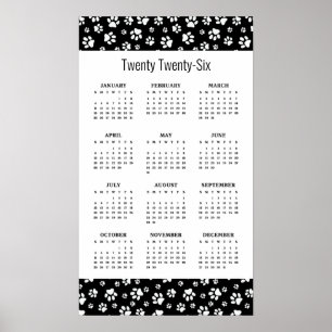 Paw Prints Design 2026 Calendar Poster