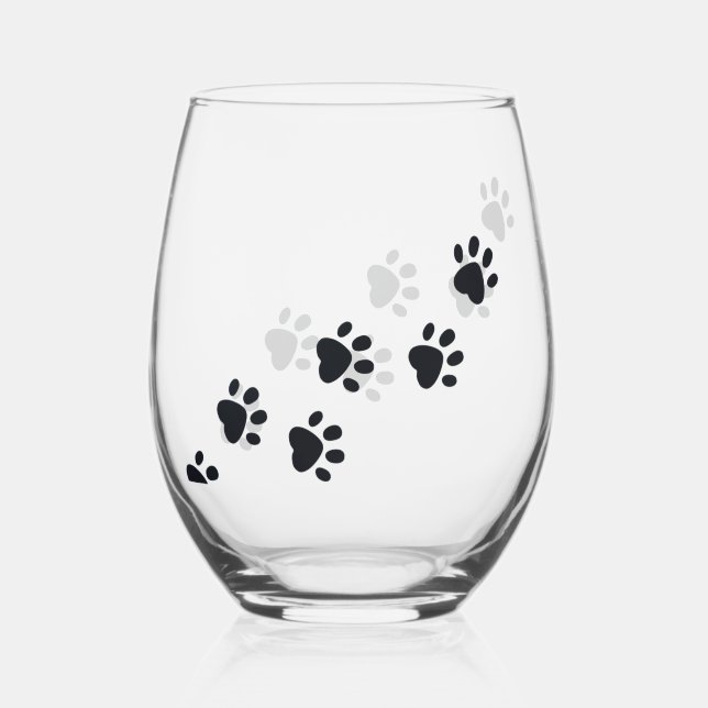 Paw Prints Design Stemless \ Wine Glass (Front)