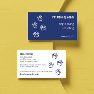 Paw Prints Dog Walker Pet Sitter Dark Blue Business Card