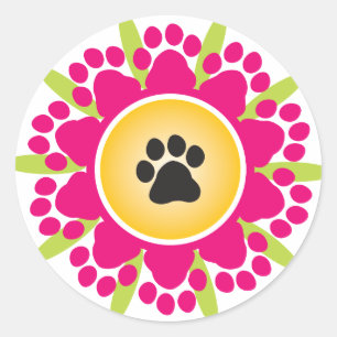 Paw Prints Flower Classic Round Sticker