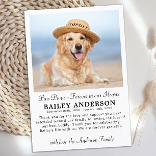 Paw Prints Forever Pet Memorial Sympathy Photo Thank You Card