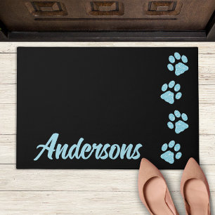 Paw Prints Glitter Blue Monogram Cat Mum Dog Lover Doormat
