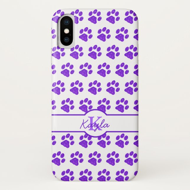 Paw Prints Glitter Purple Stylish Monogram Dog Case-Mate iPhone Case (Back)