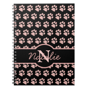 Paw Prints Glitter Rose Gold Monogram Cat Dog Mum Notebook