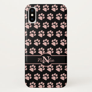 Paw Prints Glitter Rose Gold Stylish Monogram Dog Case-Mate iPhone Case
