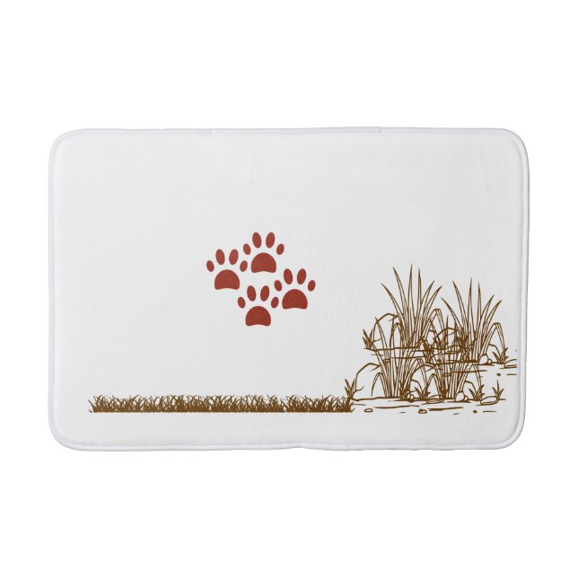 "Paw Prints & Grass Corner Bathmat – Playful Natur (Front)