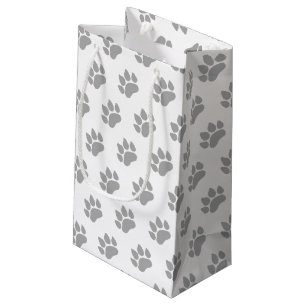 Paw Prints Grey Prints on White Backdrop Small Gift Bag